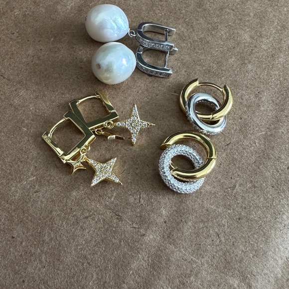 Natural river pearl earrings Gold 18k 925 plated silver or 925 silver upper grip - Picture 2 of 5